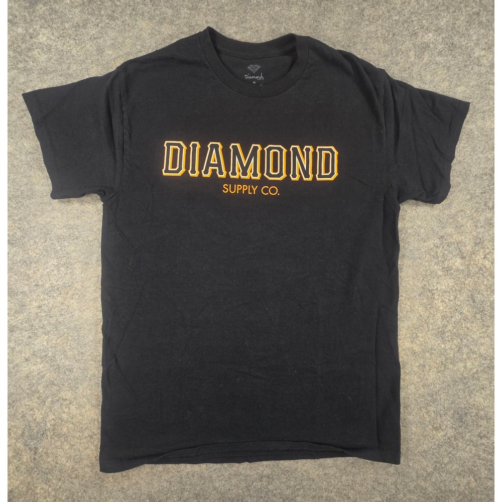 Diamond Supply Co Mens Black Graphic T-Shirt Collegiate Logo Orange Size M